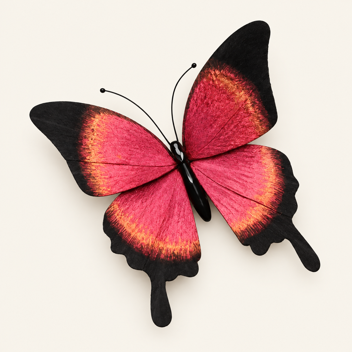 Crimson Glow Silk Butterfly Brooch