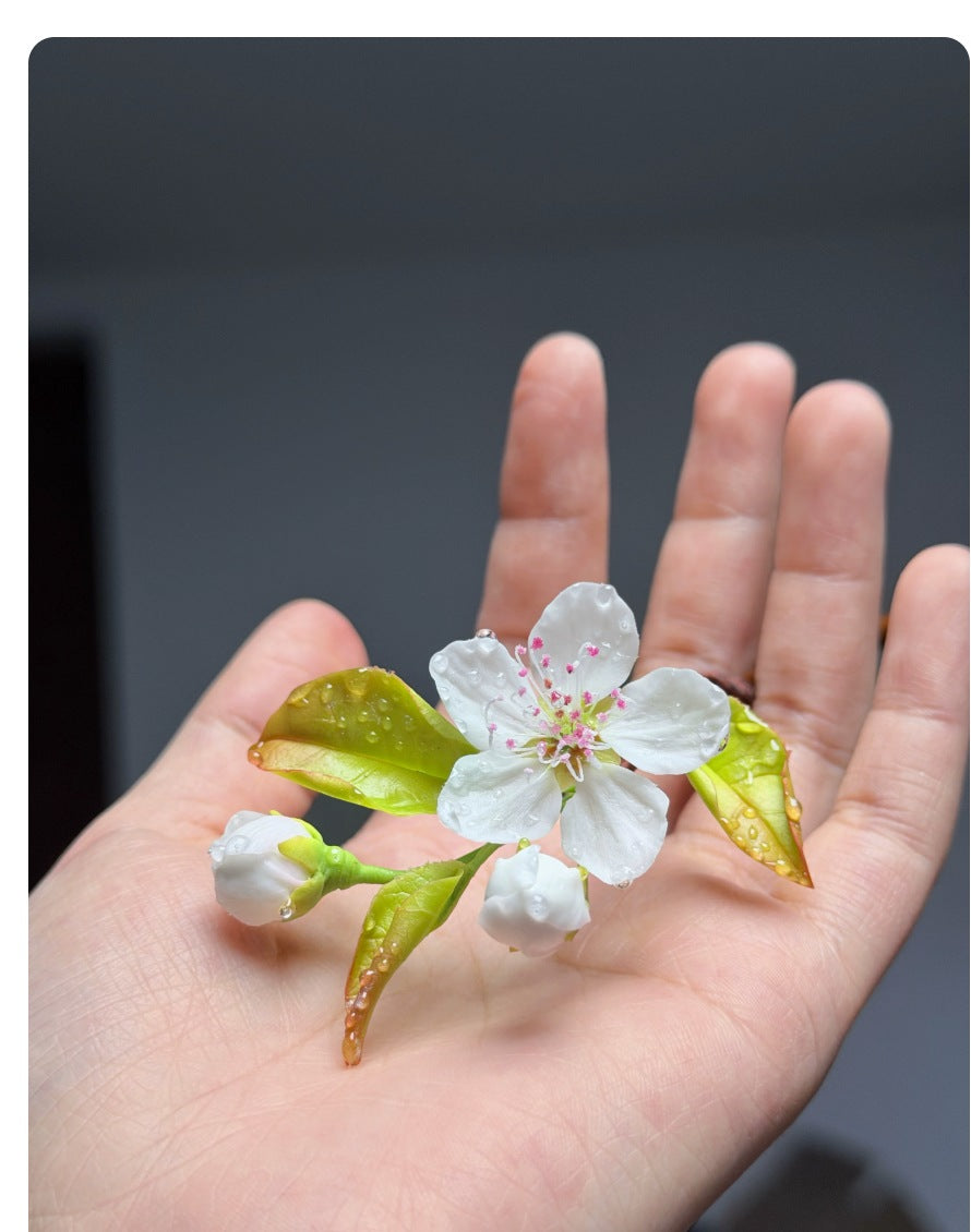 Spring Rain Pear Blossom Cold Porcelain Accessory