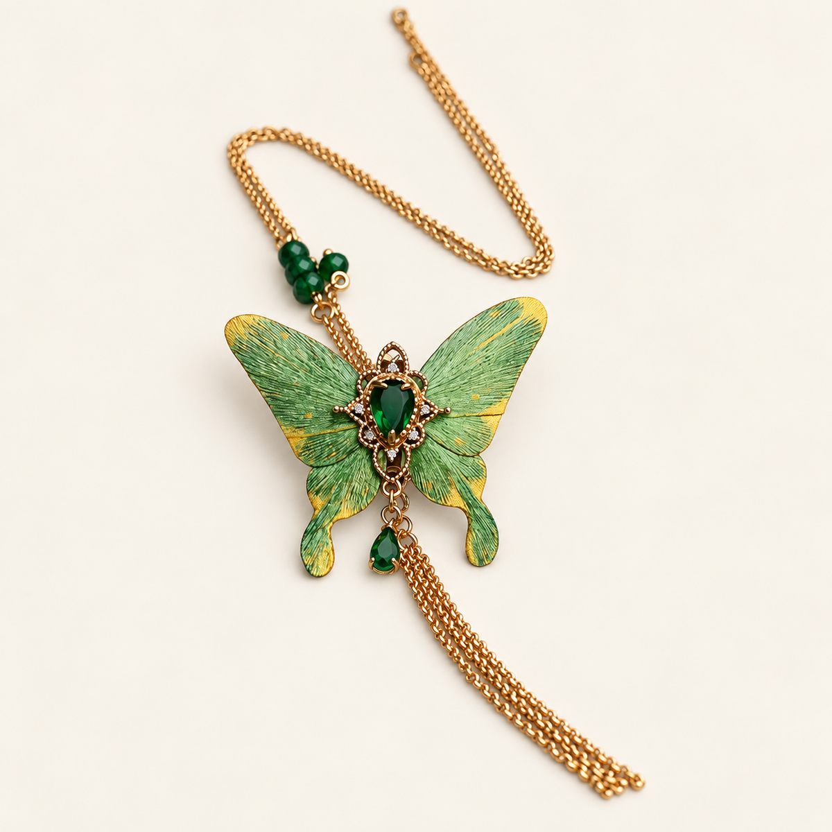 Verdant Butterfly Tassel Necklace