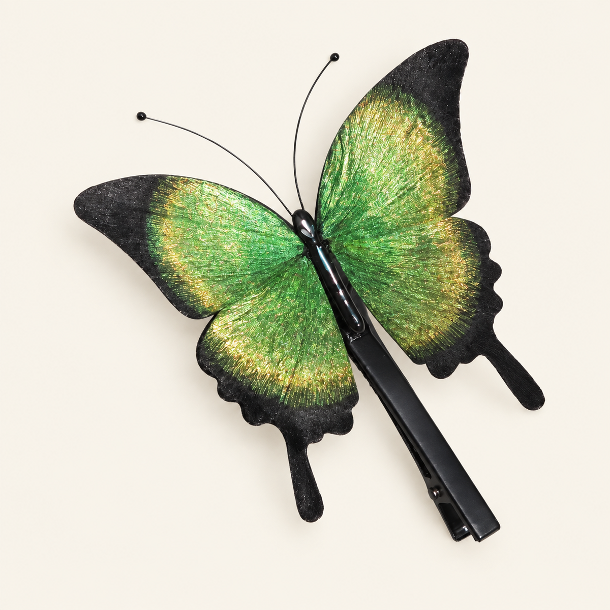 Emerald Glow Silk Butterfly Hair Clip