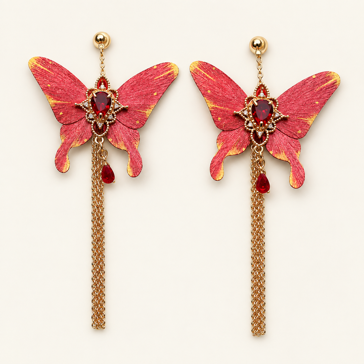 Four-Color Butterfly Silk Tassel Earrings